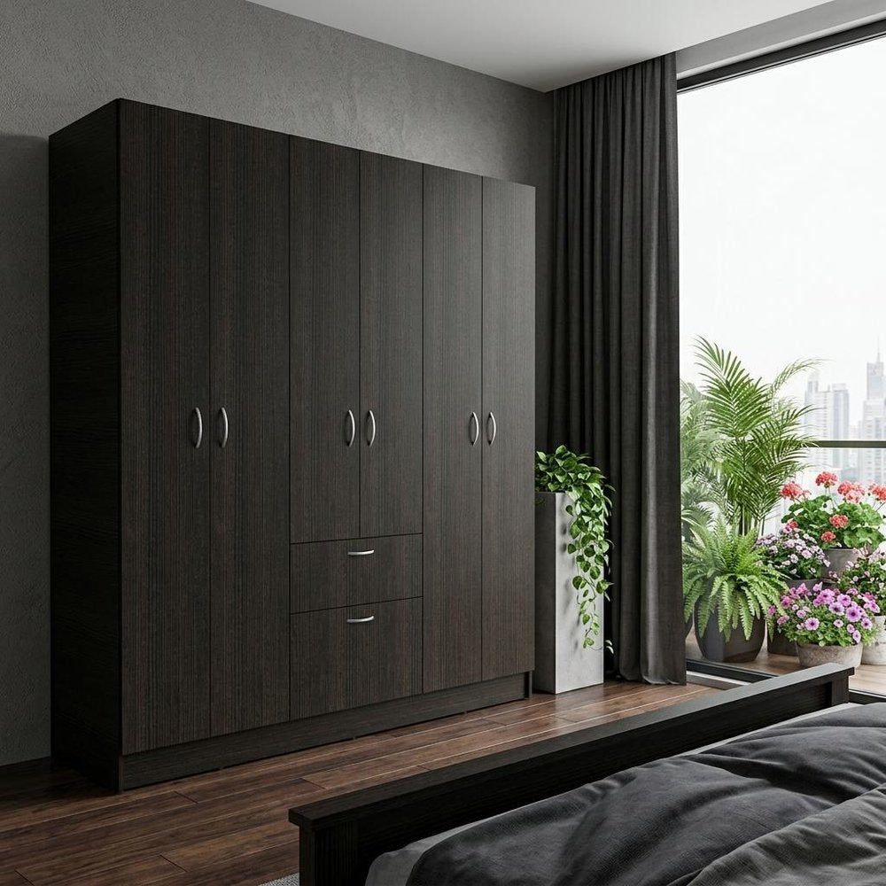 Black and White Wood Six Door Single Drawer Combo Dresser - 71-inch