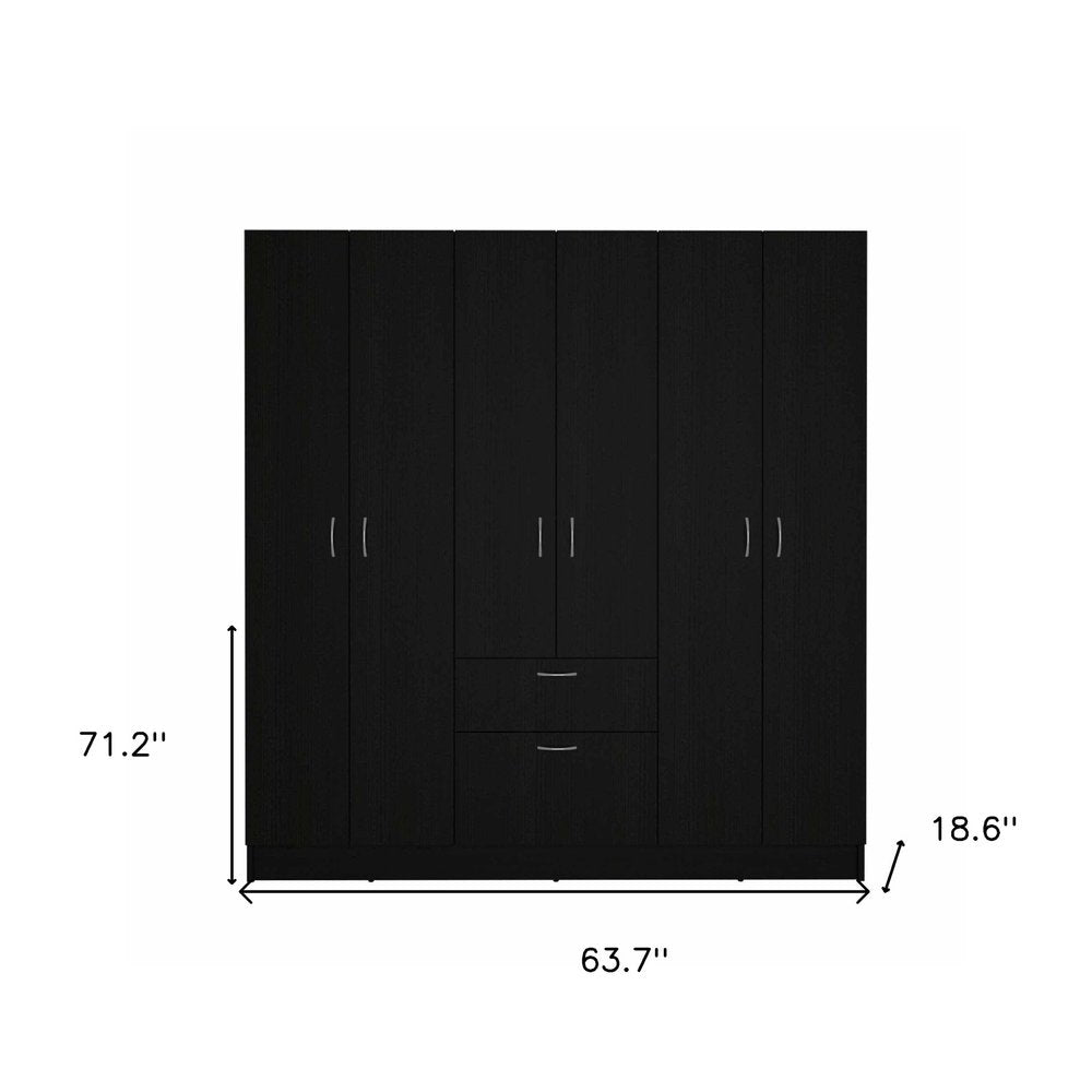 Black and White Wood Six Door Single Drawer Combo Dresser - 71-inch