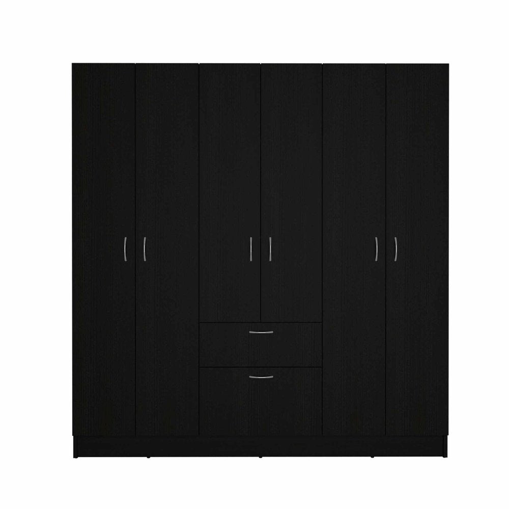 Black and White Wood Six Door Single Drawer Combo Dresser - 71-inch