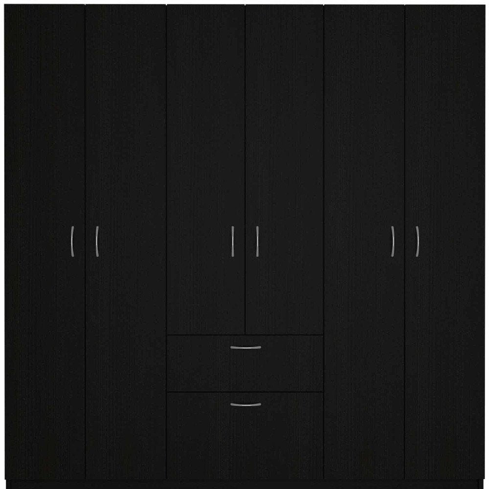 Black and White Wood Six Door Single Drawer Combo Dresser - 71-inch