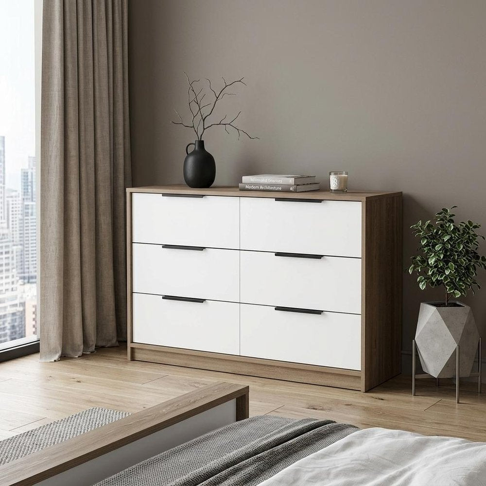 Brown and White Wood Four Drawer Dresser - 42-inch