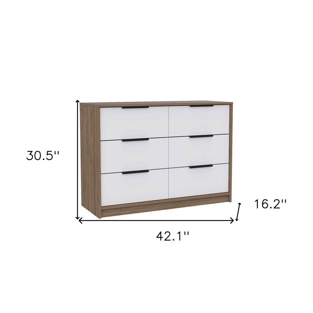Brown and White Wood Four Drawer Dresser - 42-inch