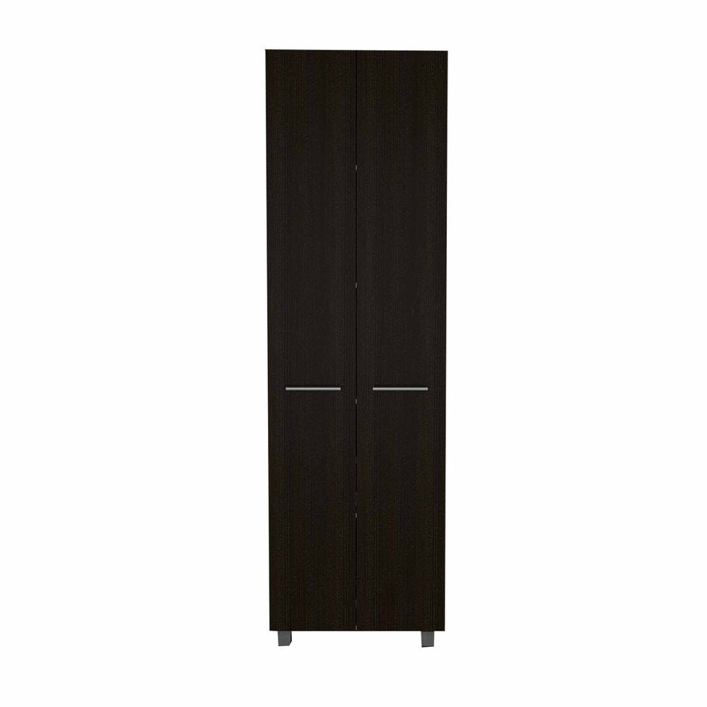 Modern Black Pantry Cabinet with Two Doors and Five Shelves - 79-inch