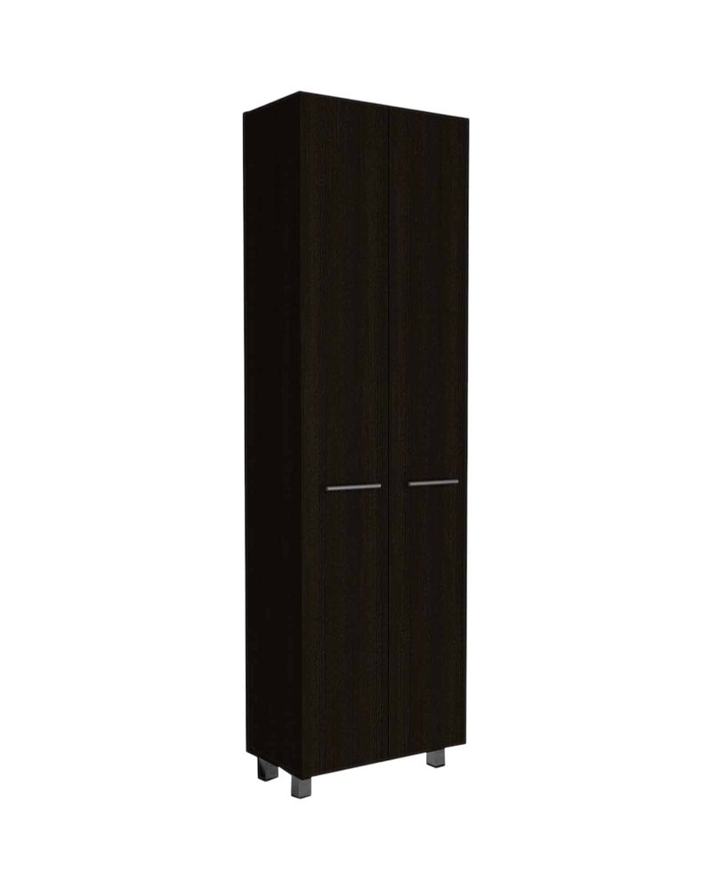 Modern Black Pantry Cabinet with Two Doors and Five Shelves - 79-inch