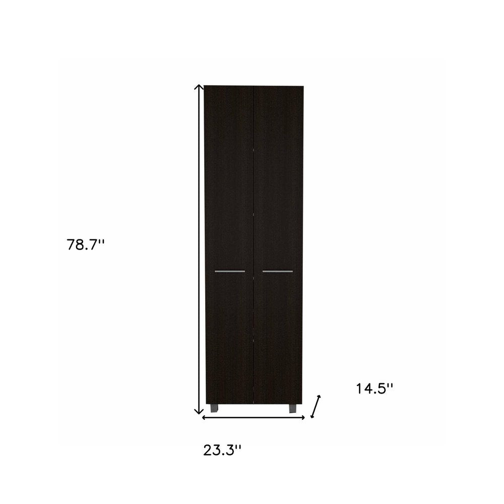 Modern Black Pantry Cabinet with Two Doors and Five Shelves - 79-inch