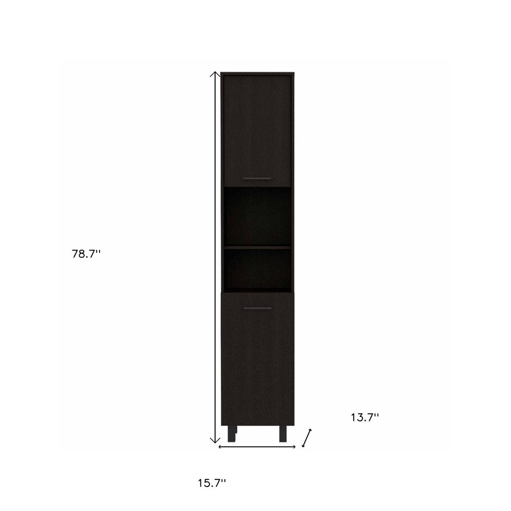 Modern Black Pantry Cabinet with Five Shelves - 79-inch