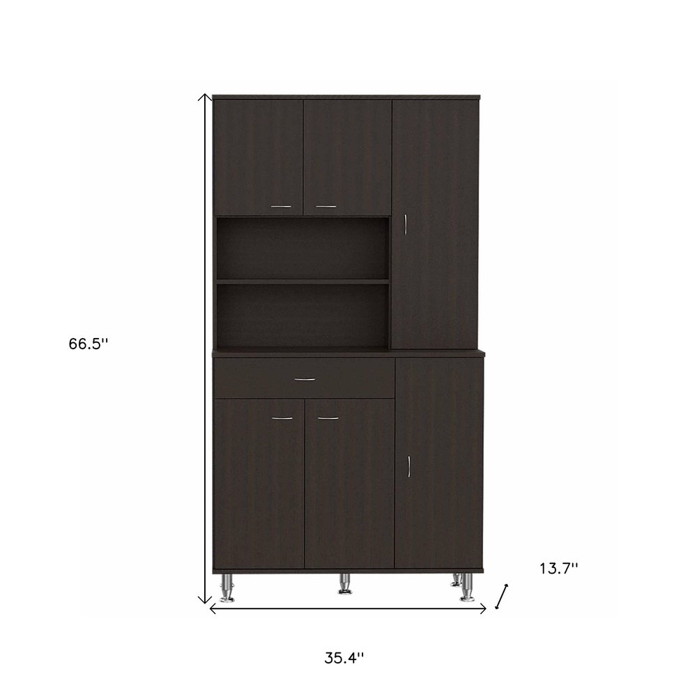 Modern Black Pantry Cabinet with Five Shelves - 67-inch