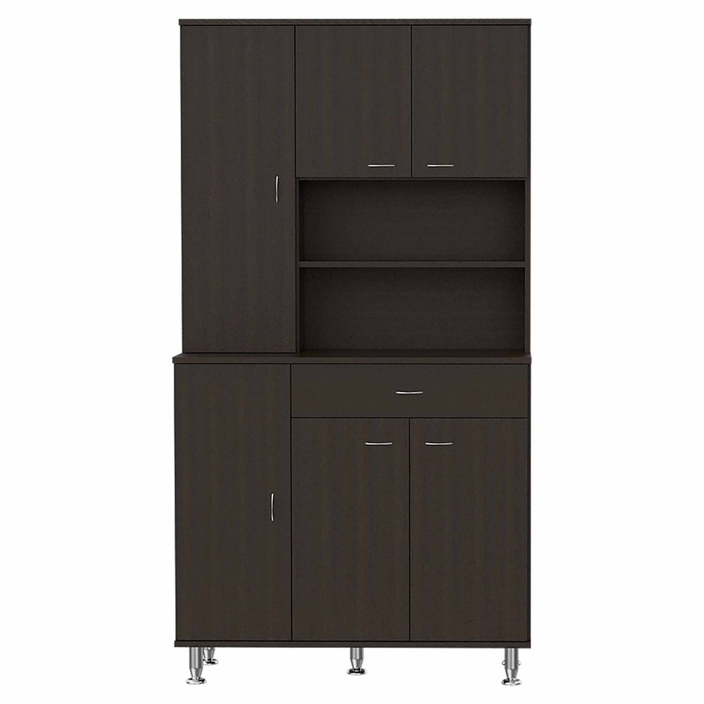 Modern Black Pantry Cabinet with Five Shelves - 67-inch
