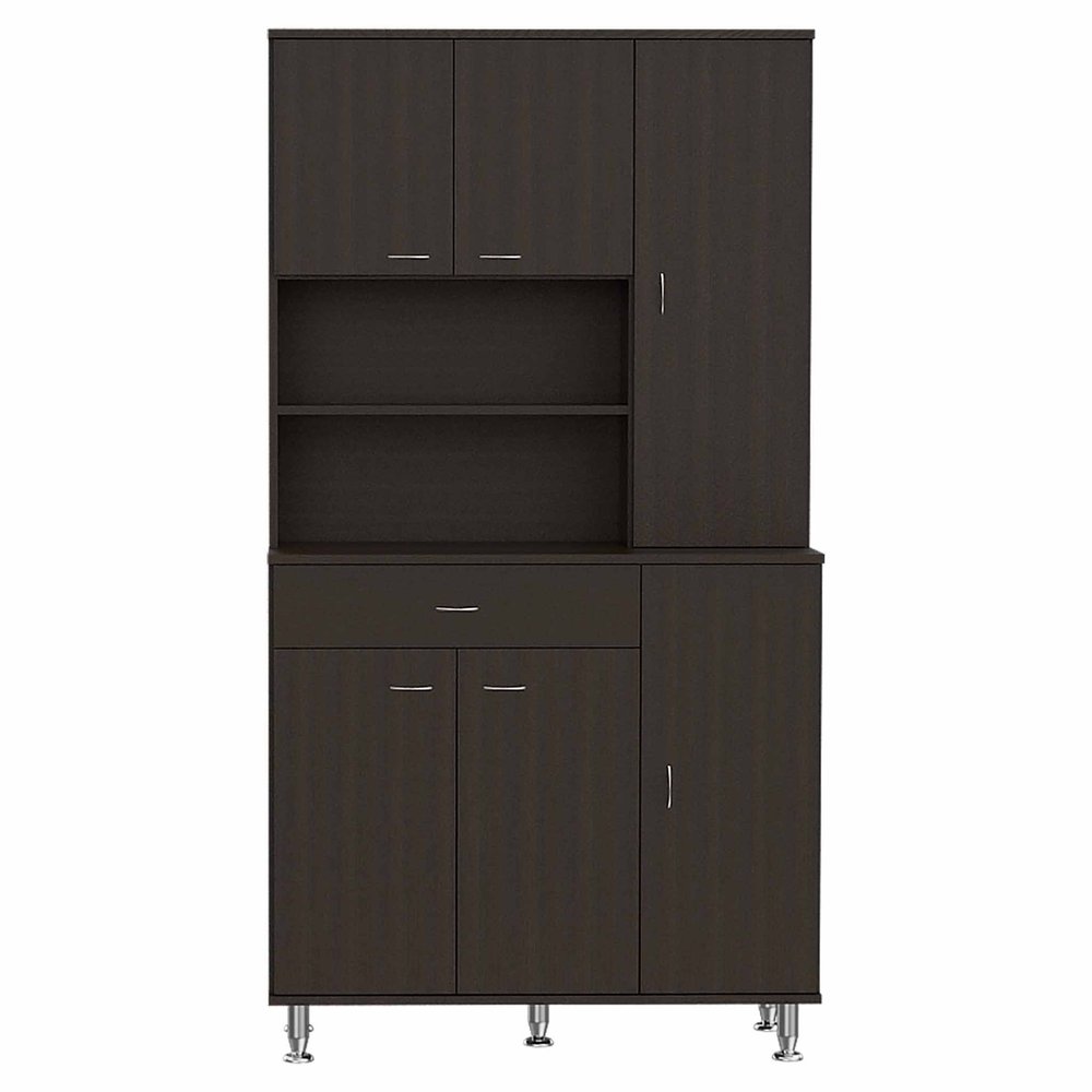 Modern Black Pantry Cabinet with Five Shelves - 67-inch