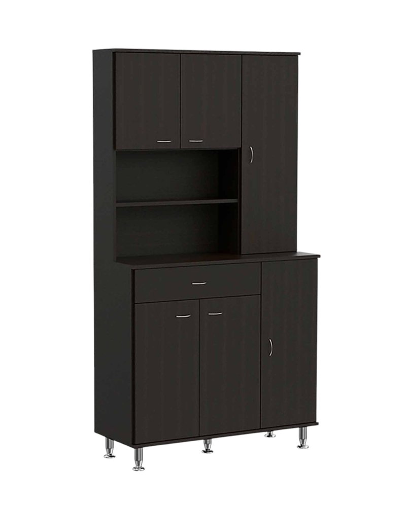 Modern Black Pantry Cabinet with Five Shelves - 67-inch