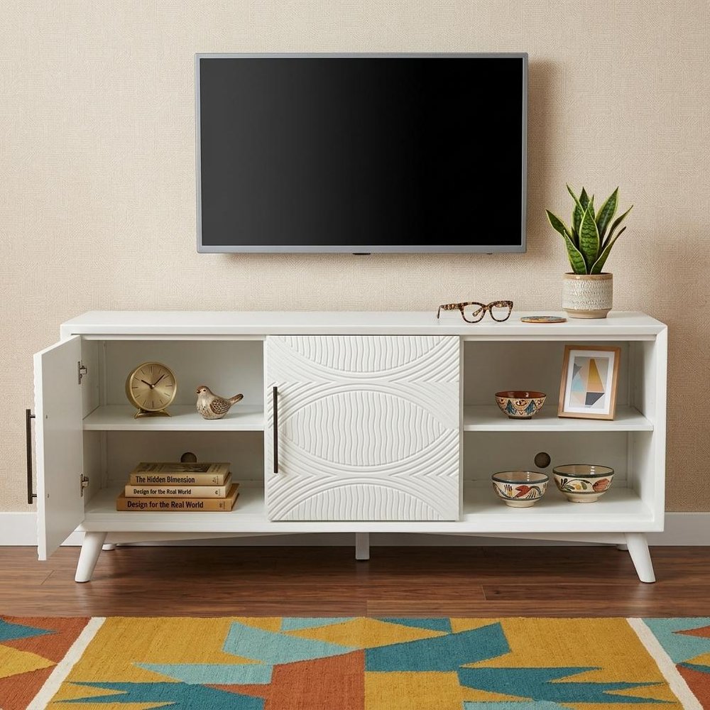 White Pine Solid Wood Open Shelving TV Stand - 64-inch