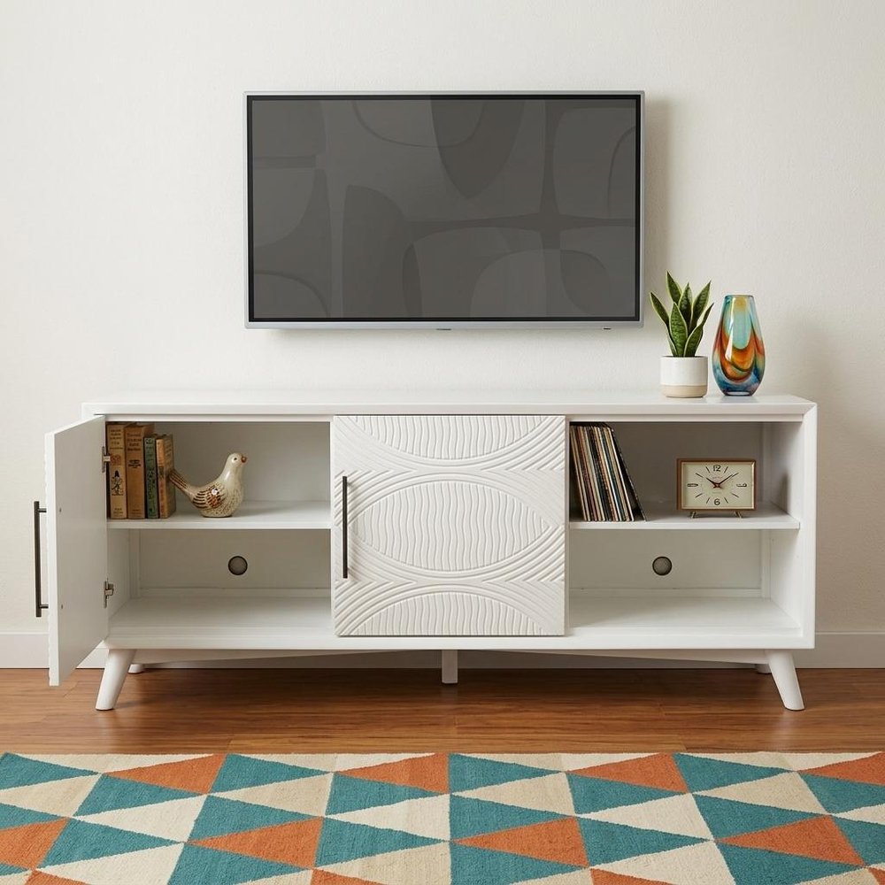 White Pine Solid Wood Open Shelving TV Stand - 64-inch