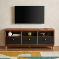 Brown and Black Solid Wood Open Shelving TV Stand - 61-inch