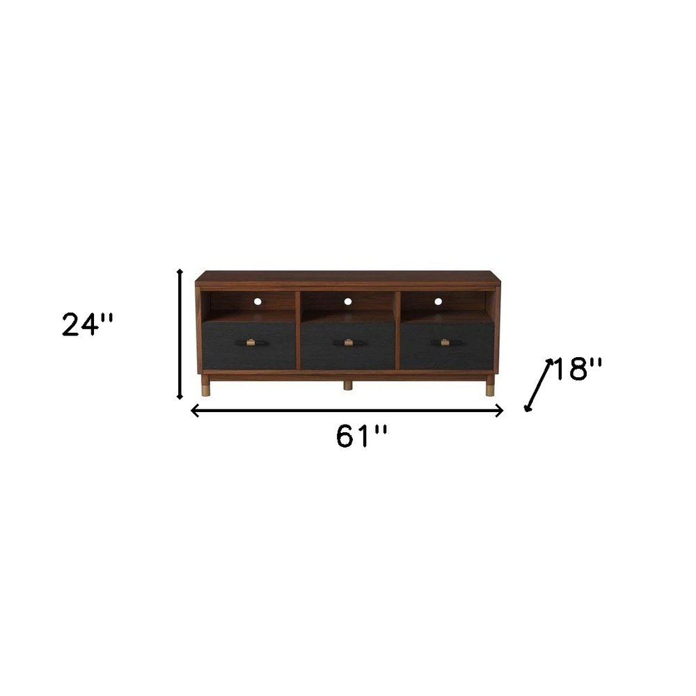 Brown and Black Solid Wood Open Shelving TV Stand - 61-inch