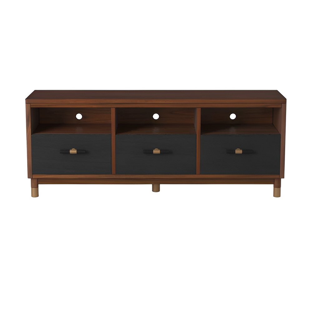 Brown and Black Solid Wood Open Shelving TV Stand - 61-inch