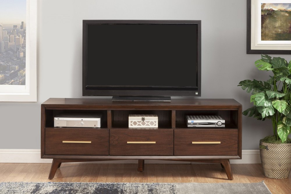 Brown Mahogany Solid Wood Open Shelving TV Stand - 64-inch