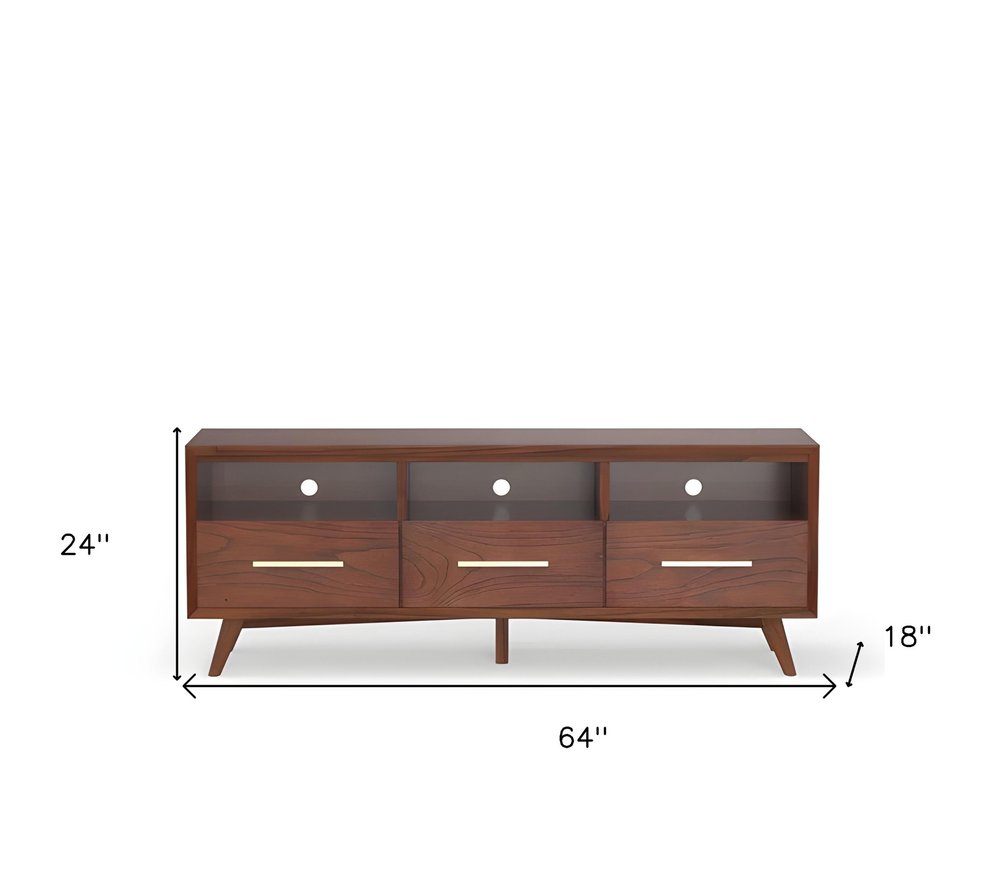 Brown Mahogany Solid Wood Open Shelving TV Stand - 64-inch