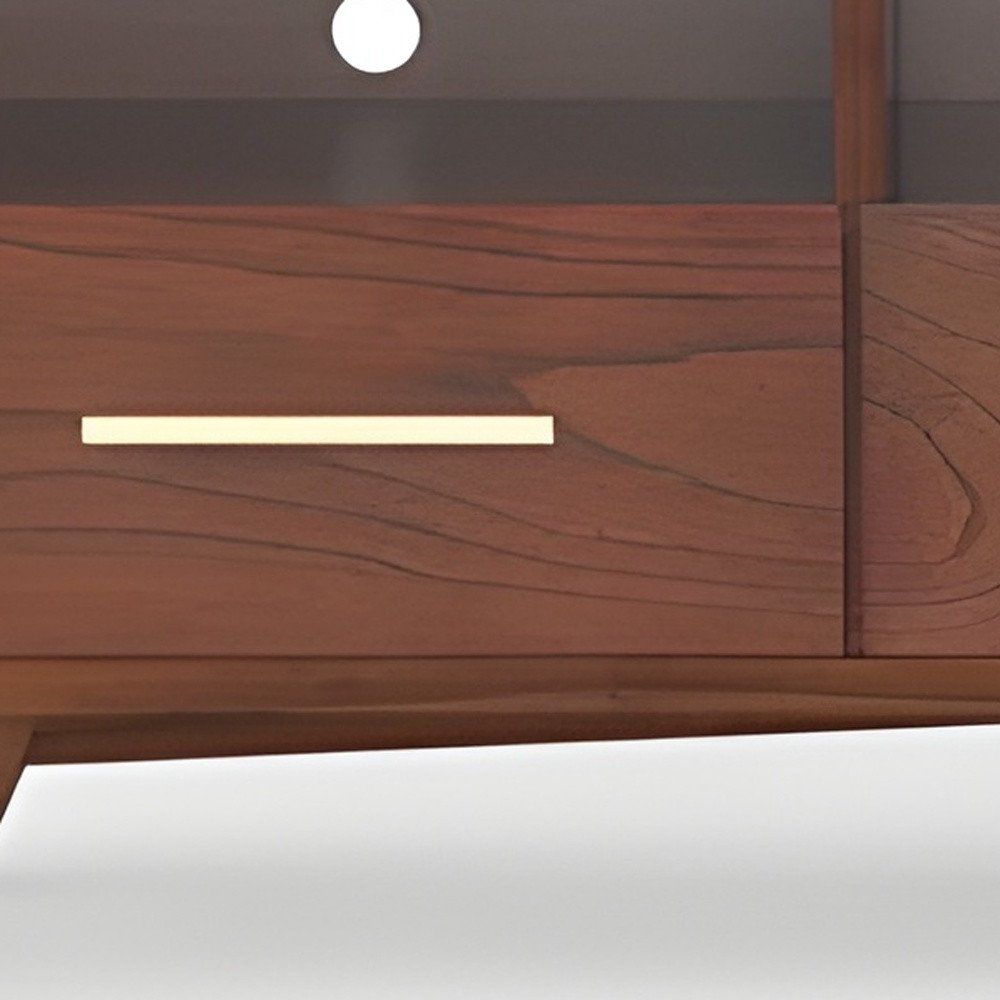 Brown Mahogany Solid Wood Open Shelving TV Stand - 64-inch