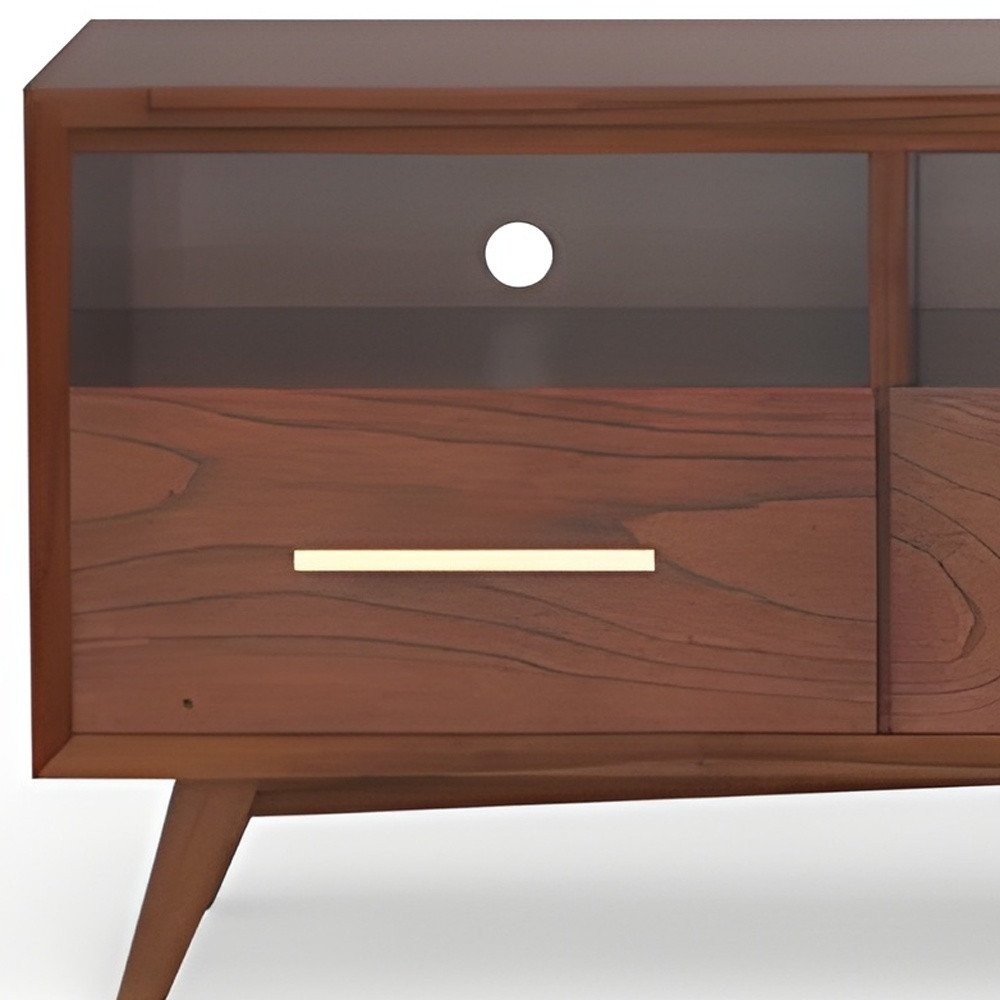Brown Mahogany Solid Wood Open Shelving TV Stand - 64-inch