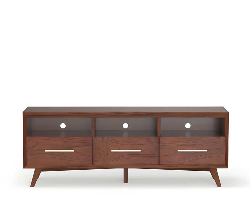 Brown Mahogany Solid Wood Open Shelving TV Stand - 64-inch