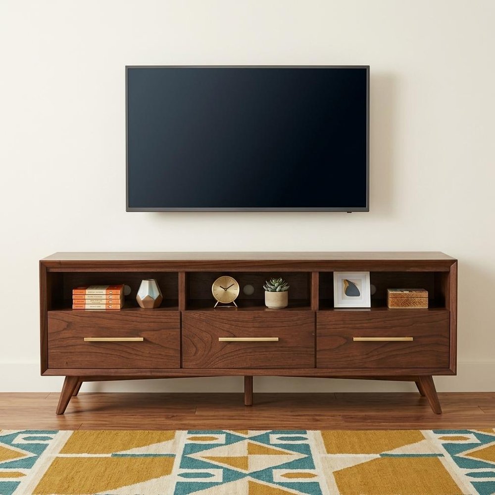 Brown Mahogany Solid Wood Open Shelving TV Stand - 64-inch