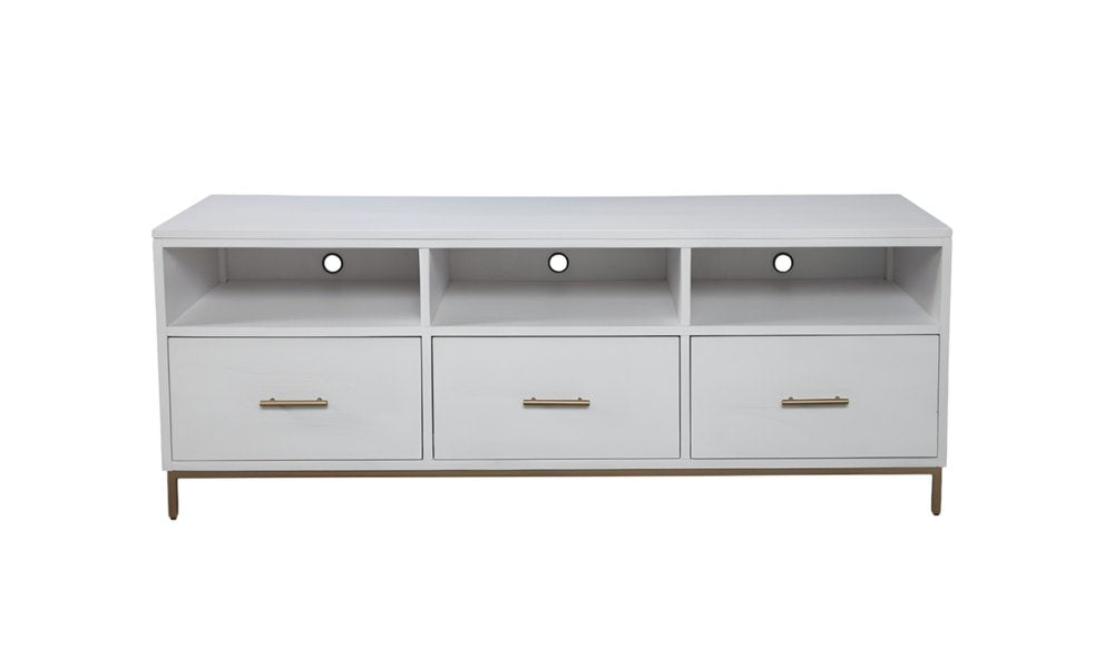 White Mahogany Solid Wood Open Shelving TV Stand - 64-inch