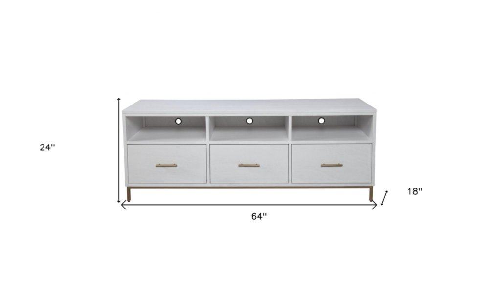 White Mahogany Solid Wood Open Shelving TV Stand - 64-inch