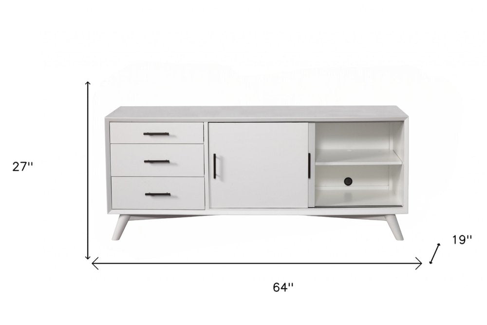 White Mahogany Solid Wood Enclosed and Open Storage TV Stand - 64-inch