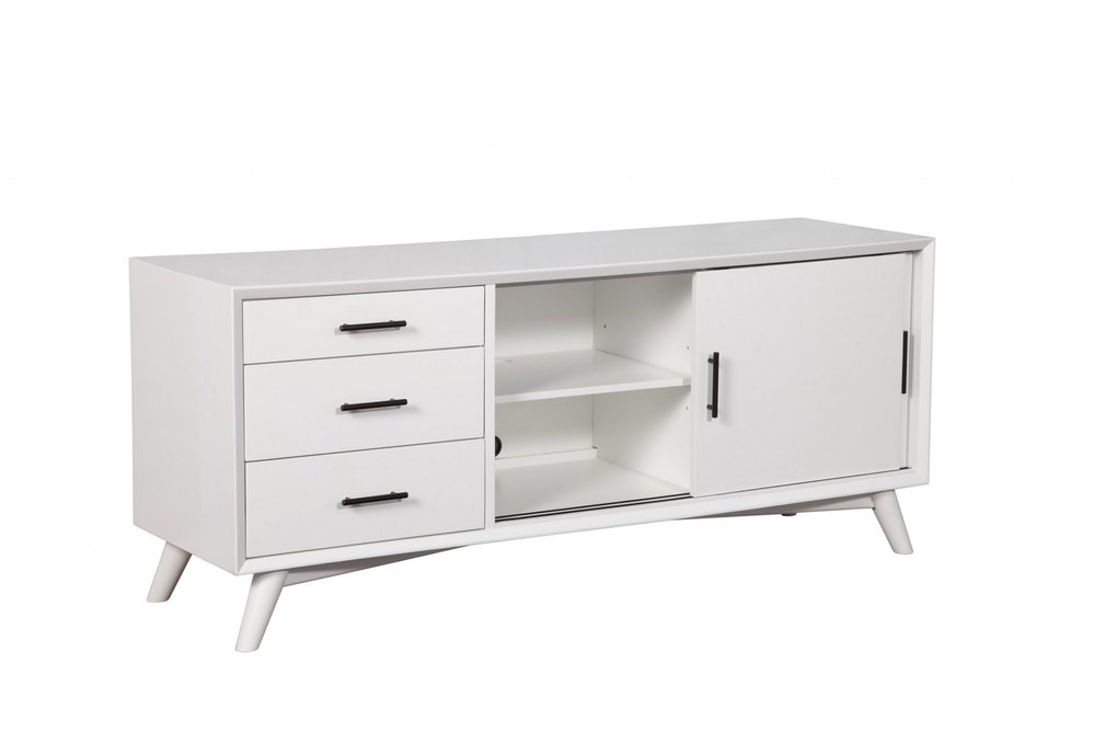 White Mahogany Solid Wood Enclosed and Open Storage TV Stand - 64-inch