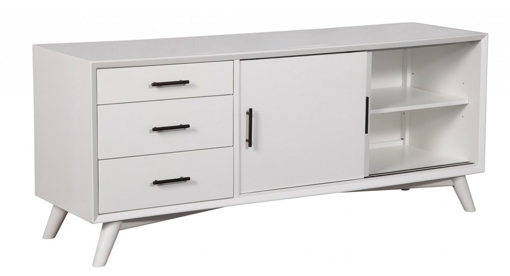 White Mahogany Solid Wood Enclosed and Open Storage TV Stand - 64-inch