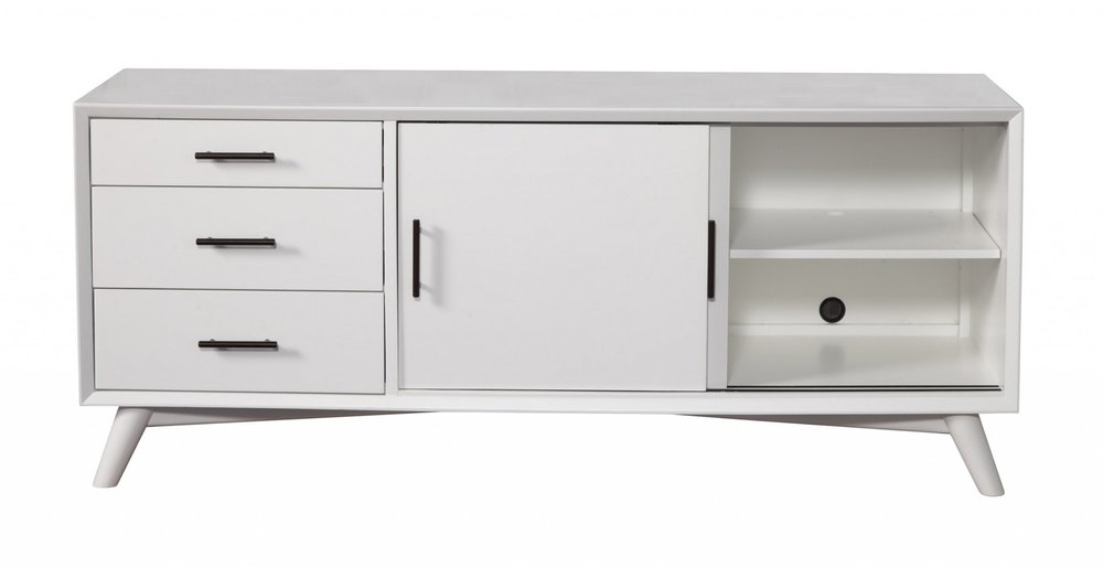 White Mahogany Solid Wood Enclosed and Open Storage TV Stand - 64-inch