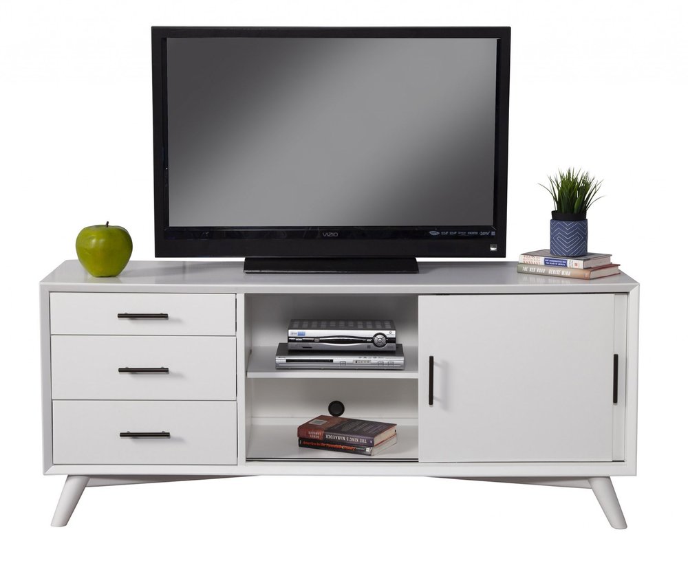 White Mahogany Solid Wood Enclosed and Open Storage TV Stand - 64-inch