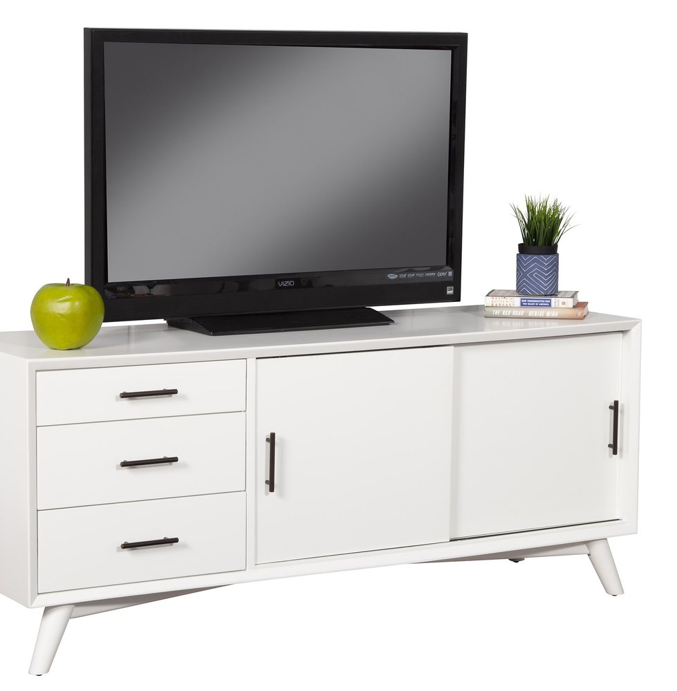 White Mahogany Solid Wood Enclosed and Open Storage TV Stand - 64-inch