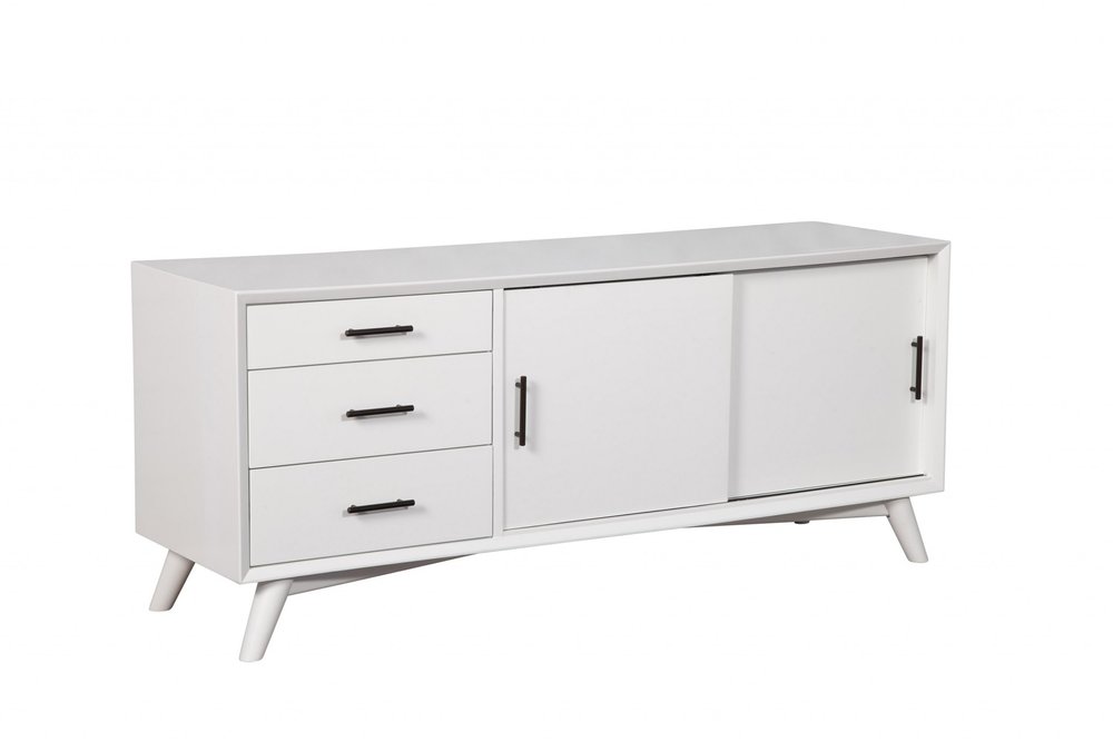White Mahogany Solid Wood Enclosed and Open Storage TV Stand - 64-inch