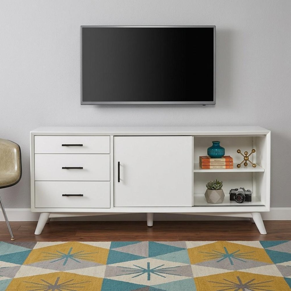 White Mahogany Solid Wood Enclosed and Open Storage TV Stand - 64-inch