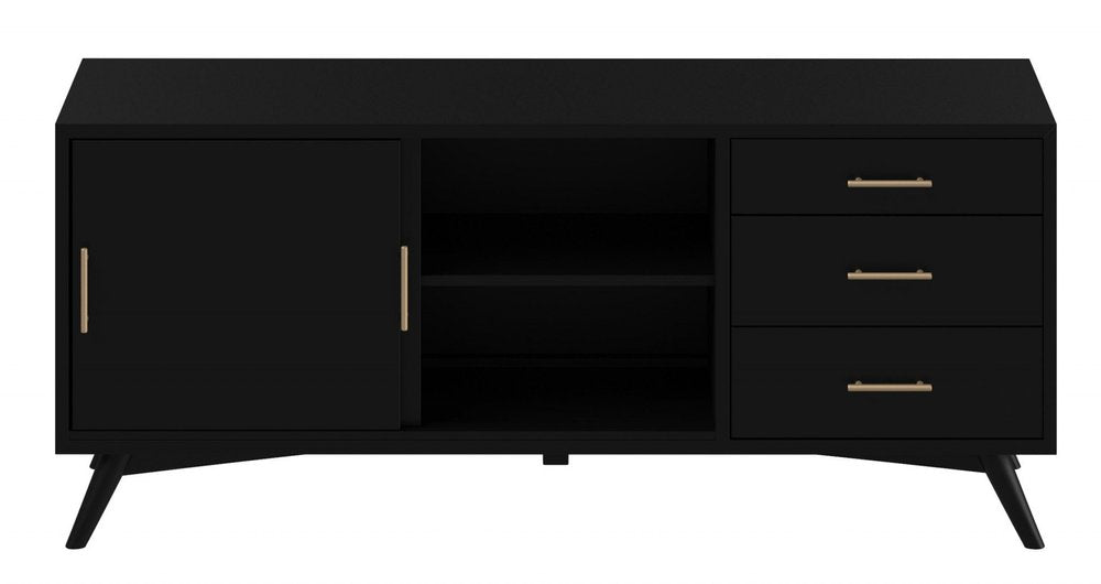 Black Mahogany Solid Wood Enclosed and Open Storage TV Stand - 64-inch