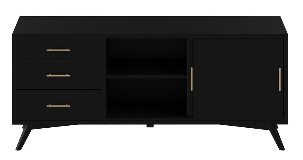 Black Mahogany Solid Wood Enclosed and Open Storage TV Stand - 64-inch