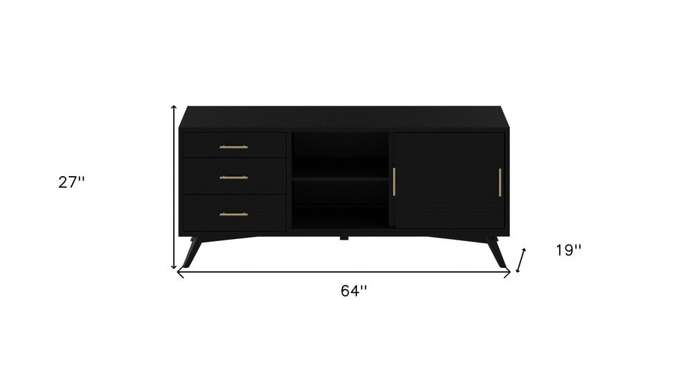 Black Mahogany Solid Wood Enclosed and Open Storage TV Stand - 64-inch