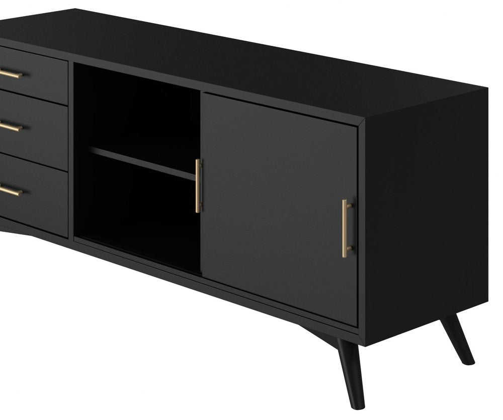 Black Mahogany Solid Wood Enclosed and Open Storage TV Stand - 64-inch