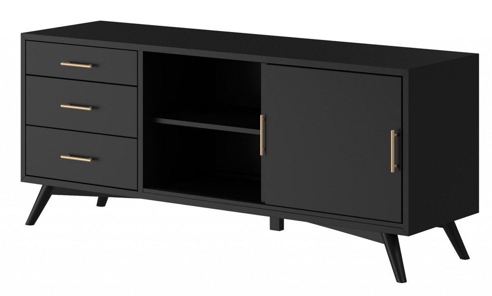 Black Mahogany Solid Wood Enclosed and Open Storage TV Stand - 64-inch