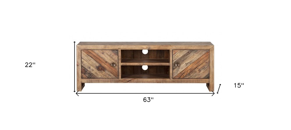 Wood Brown Reclaimed Pine and Plywood Open Shelving TV Stand - 63-inch
