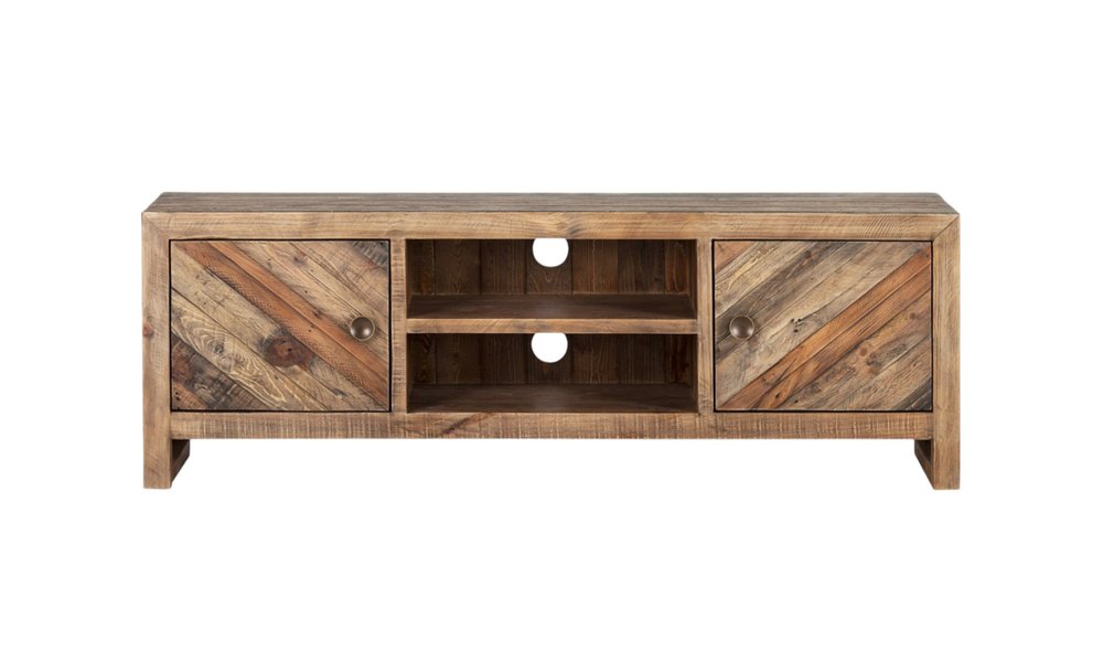 Wood Brown Reclaimed Pine and Plywood Open Shelving TV Stand - 63-inch