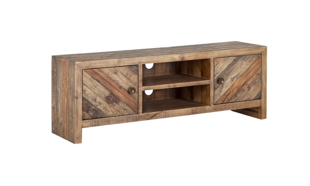 Wood Brown Reclaimed Pine and Plywood Open Shelving TV Stand - 63-inch