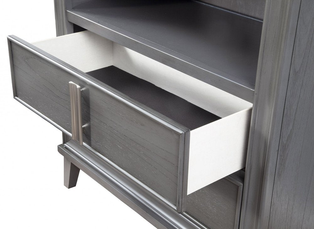 Gray Pine Poplar Solids with Mindy and Veneer Open Shelving TV Stand