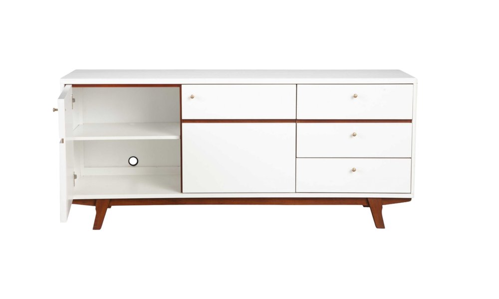 White Mahogany Solids and Veneer Cabinet Enclosed Storage TV Stand