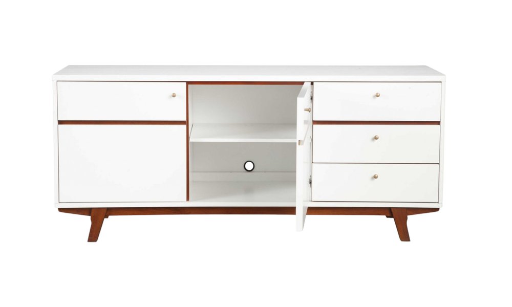 White Mahogany Solids and Veneer Cabinet Enclosed Storage TV Stand
