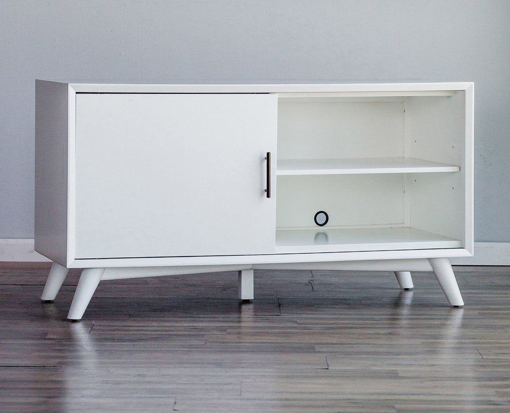 White Solid Wood Cabinet Enclosed Storage TV Stand - 50-inch