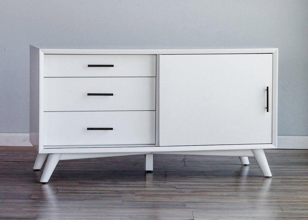 White Solid Wood Cabinet Enclosed Storage TV Stand - 50-inch