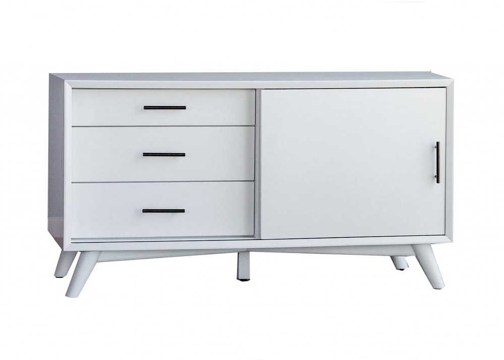 White Solid Wood Cabinet Enclosed Storage TV Stand - 50-inch