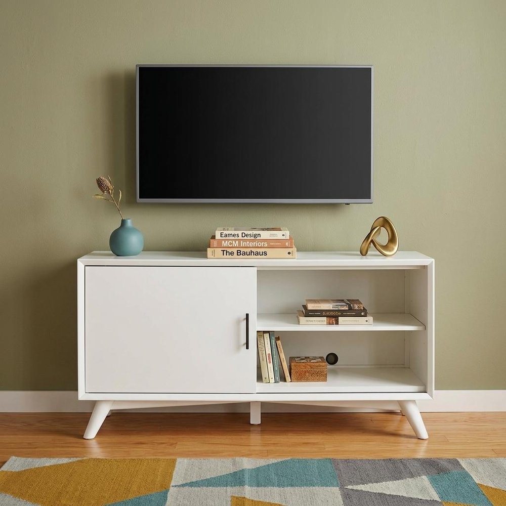 White Solid Wood Cabinet Enclosed Storage TV Stand - 50-inch